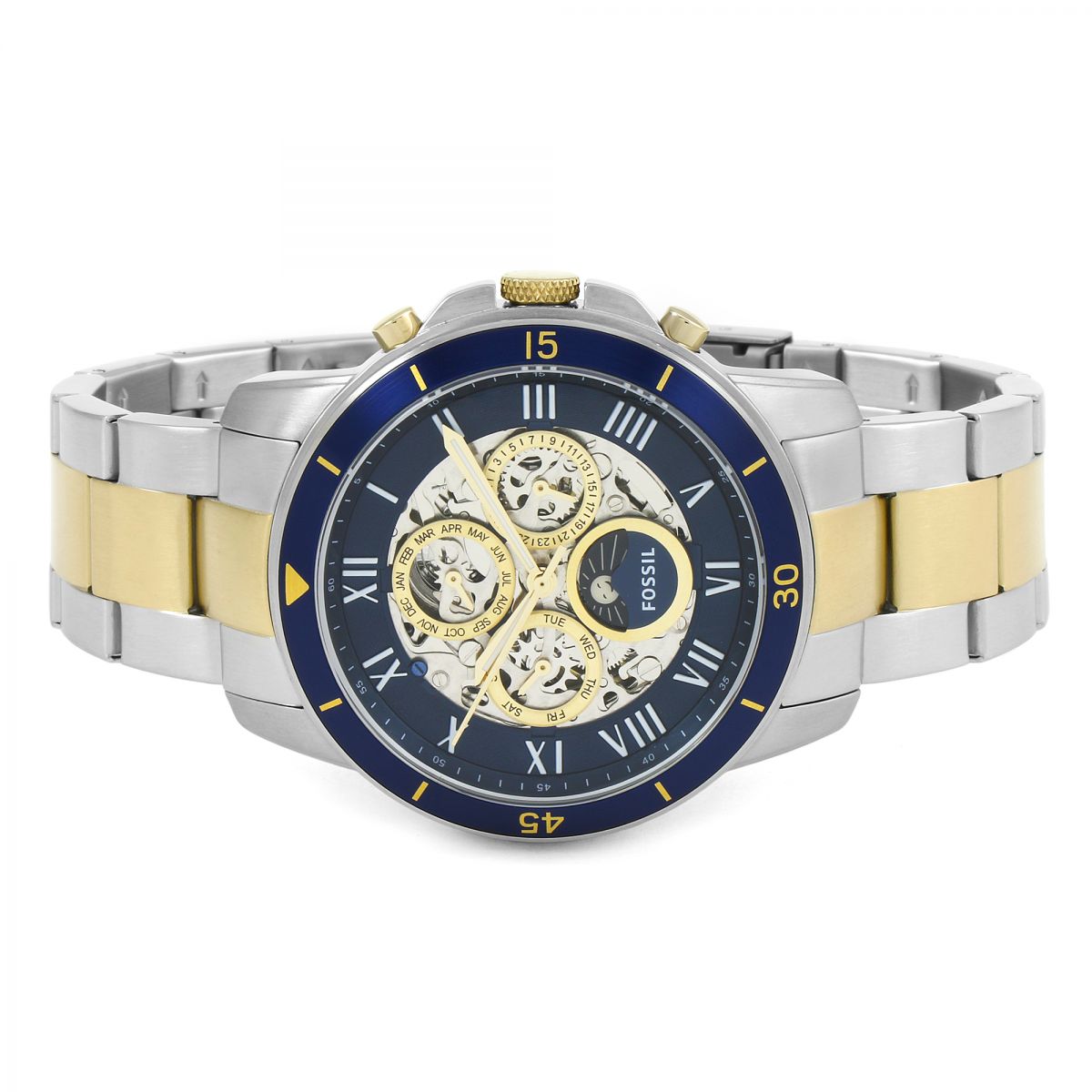  Shop Authentic Fossil Grant Sport Automatic Skeleton Blue Dial Two Tone Steel Strap Watch for Men - ME3141 - Luxxuri