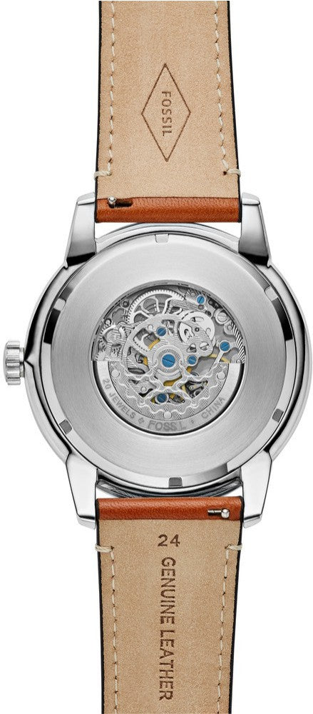  Shop Authentic Fossil Townsman Automatic Skeleton Blue Dial Brown Leather Strap Watch for Men - ME3154 - Luxxuri