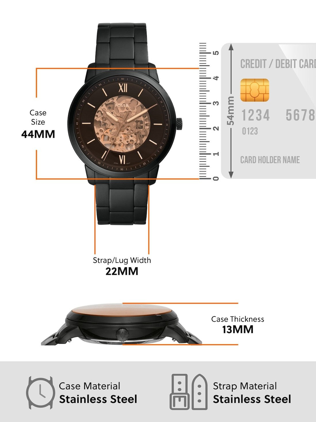  Shop Authentic Fossil Neutra Automatic Skeleton Black Dial Black Steel Strap Watch for Men - ME3183 - Luxxuri