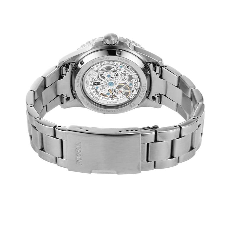  Shop Authentic Fossil FB-01 Automatic Skeleton Black Dial Silver Steel Strap Watch for Men - ME3190 - Luxxuri