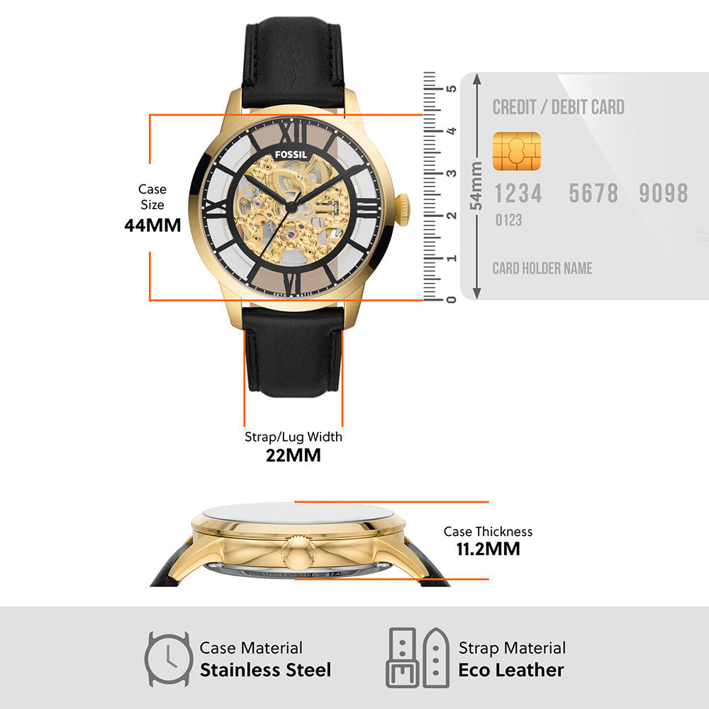  Shop Authentic Fossil Townsman Automatic Skeleton Black Dial Black Leather Strap Watch for Men - ME3210 - Luxxuri