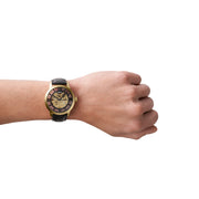  Shop Authentic Fossil Townsman Automatic Skeleton Black Dial Black Leather Strap Watch for Men - ME3210 - Luxxuri