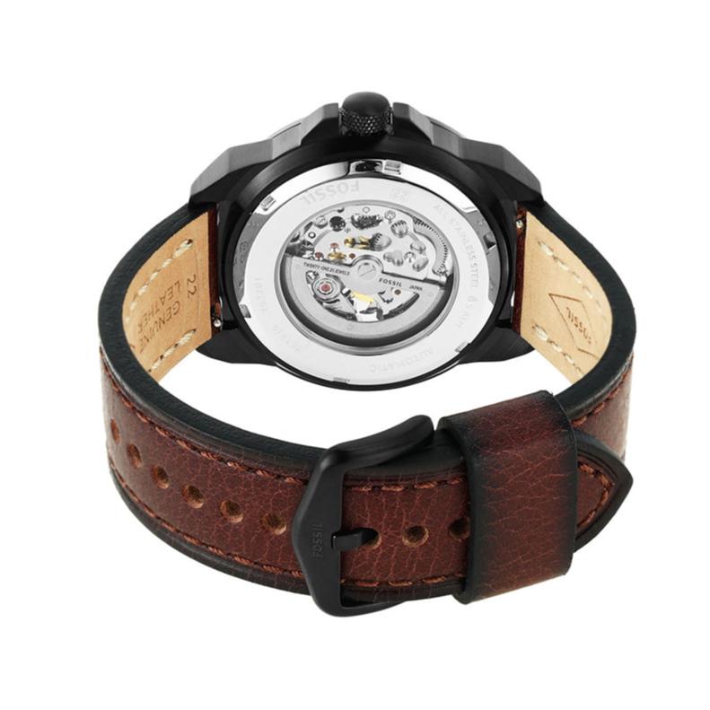 Shop Authentic Fossil Bronson Automatic Skeleton Black Dial Brown Leather Strap Watch for Men - ME3219 - Luxxuri