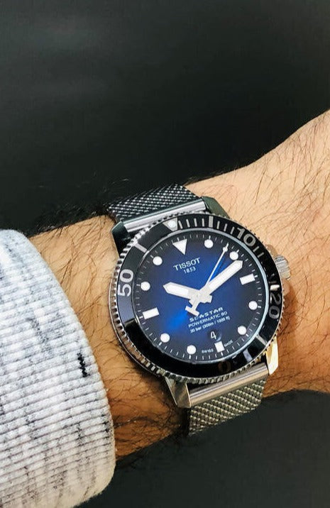  Shop Authentic Tissot Seastar 1000 Powermatic 80 Blue Dial SIlver Mesh Bracelet Watch For Men - T120.407.11.041.02 - Luxxuri