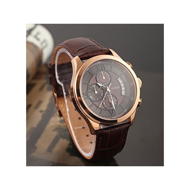  Shop Authentic Guess Analog Chronograph Brown Dial Brown Leather Strap Watch For Men - W14052G2 - Luxxuri