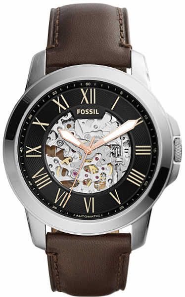  Shop Authentic Fossil Grant Automatic Skeleton Black Dial Brown Leather Strap Watch for Men - ME3100 - Luxxuri
