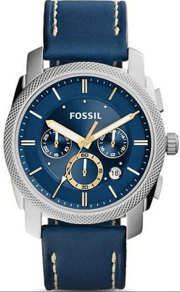  Shop Authentic Fossil Machine Chronograph Blue Dial Blue Leather Strap Watch for Men - FS5262 - Luxxuri
