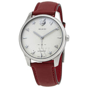  Shop Authentic Gucci G Timeless Automatic Silver Dial Red Leather Strap Watch For Men - YA126346 - Luxxuri
