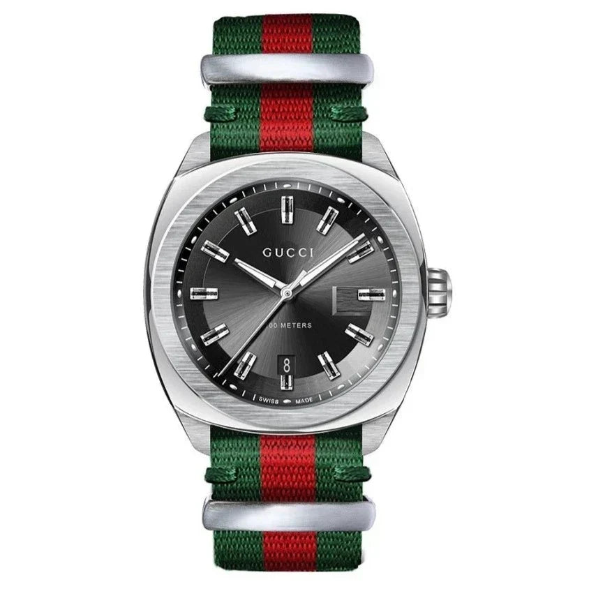  Shop Authentic Gucci GG2570 Quartz Black Dial Green & Red Nylon Strap Watch For Men - YA142305 - Luxxuri