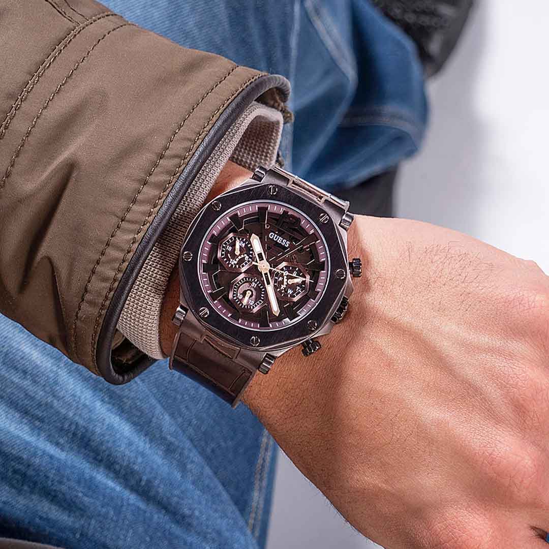  Shop Authentic Guess Edge Chronograph Brown Dial Brown Leather Strap Watch For Men - GW0492G2 - Luxxuri