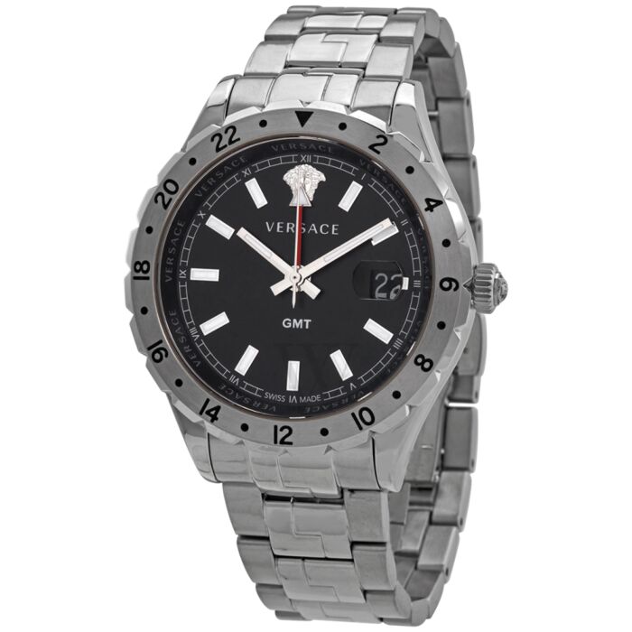  Shop Authentic Versace Hellenyium GMT Black Dial Silver Steel Strap Watch for Men - V11020015 - Luxxuri