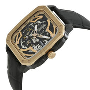  Shop Authentic Fossil Inscription Automatic Skeleton Rose Gold Dial Black Leather Strap Watch for Men - BQ2572 - Luxxuri