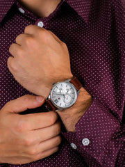  Shop Authentic Tommy Hilfiger Damon Quartz White Dial Brown Leather Strap Watch for Men - 1791418 - Luxxuri