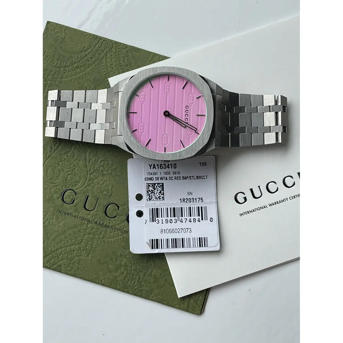  Shop Authentic Gucci 25H Quartz Pink Dial Silver Steel Strap Watch for Women - YA163410 - Luxxuri