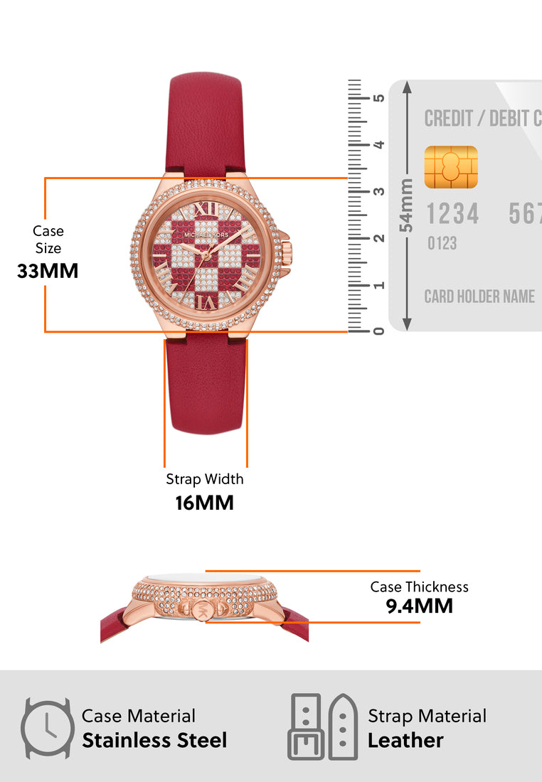  Shop Authentic Michael Kors Camille Three Hand Crystals Rose Gold Dial Red Leather Strap Watch For Women - MK4701 - Luxxuri