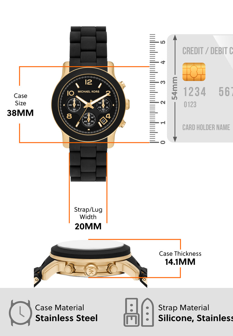  Shop Authentic Michael Kors Runway Chronograph Black Dial Black Silicone Strap Watch For Women - MK7385 - Luxxuri