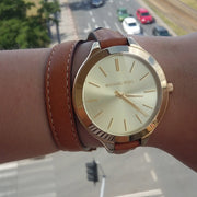  Shop Authentic Michael Kors Runway Gold Dial Brown Leather Strap Watch For Women - MK2256 - Luxxuri