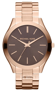  Shop Authentic Michael Kors Slim Runway Brown Dial Rose Gold Stainless Steel Strap Watch for Women - MK3181 - Luxxuri
