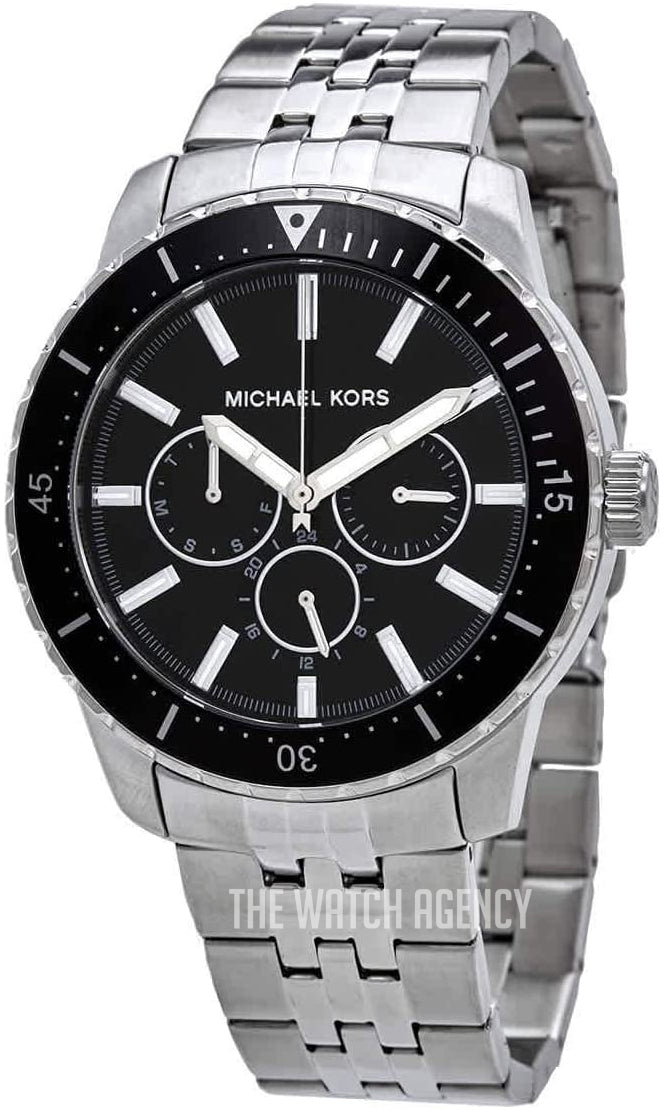  Shop Authentic Michael Kors Cunningham Multifunction Black Dial Silver Steel Strap Watch For Men - MK7156 - Luxxuri