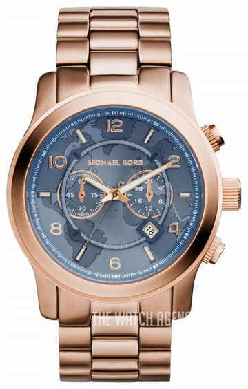  Shop Authentic Michael Kors Runway Stop Hunger Quartz Blue Dial Rose Gold Steel Strap Watch For Men - MK8358 - Luxxuri