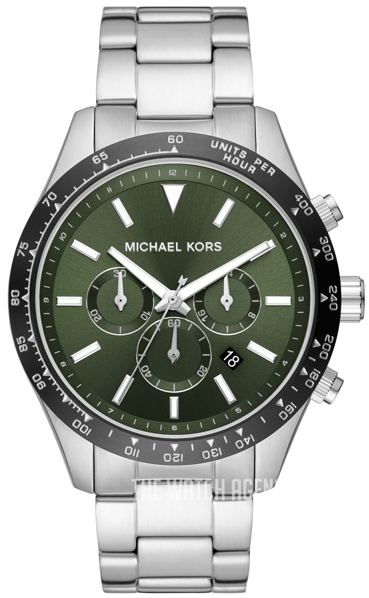  Shop Authentic Michael Kors Layton Chronograph Green Dial Silver Steel Strap Watch For Men - MK8912 - Luxxuri