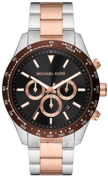  Shop Authentic Michael Kors Layton Chronograph Black Dial Two Tone Steel Strap Watch For Men - MK8913 - Luxxuri