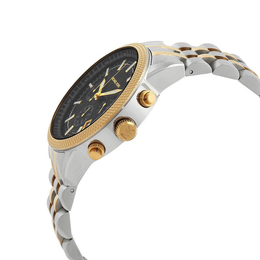  Shop Authentic Michael Kors Hutton Chronograph Black Dial Two Tone Steel Strap Watch For Men - MK8954 - Luxxuri