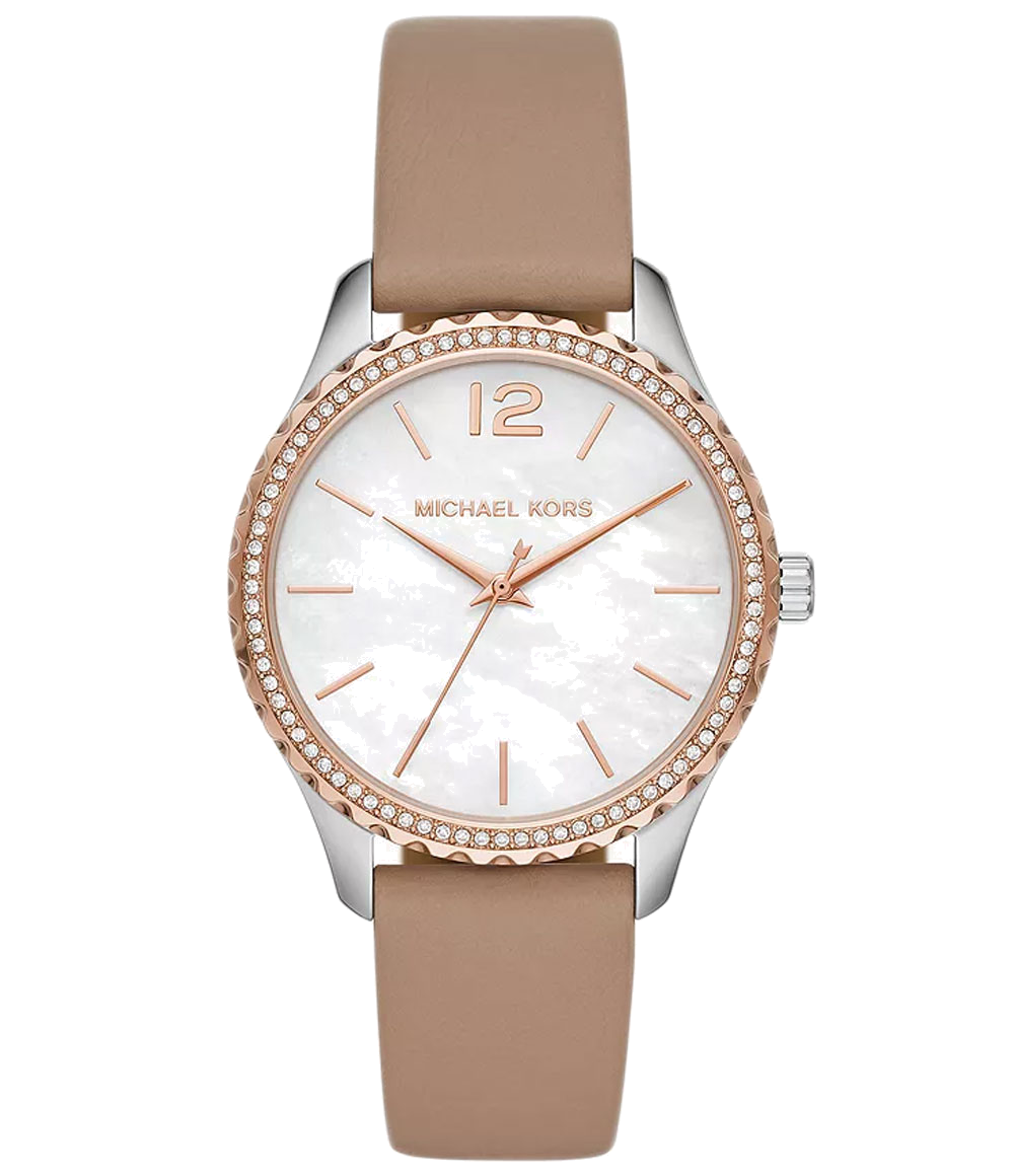  Shop Authentic Michael Kors Layton Mother of Pearl White Dial Brown Leather Strap Watch For Women - MK2910 - Luxxuri