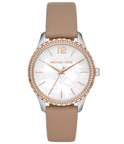  Shop Authentic Michael Kors Layton Mother of Pearl White Dial Brown Leather Strap Watch For Women - MK2910 - Luxxuri
