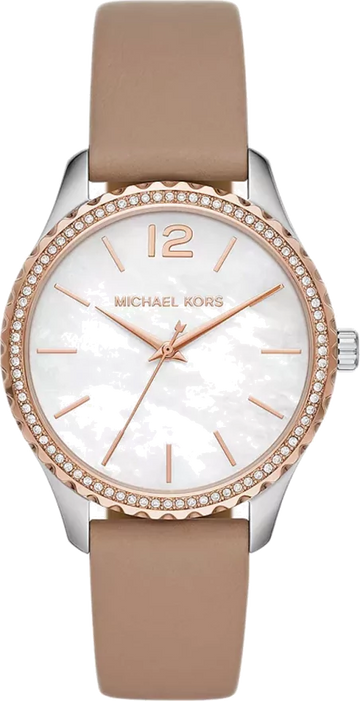  Shop Authentic Michael Kors Layton Mother of Pearl White Dial Brown Leather Strap Watch For Women - MK2910 - Luxxuri