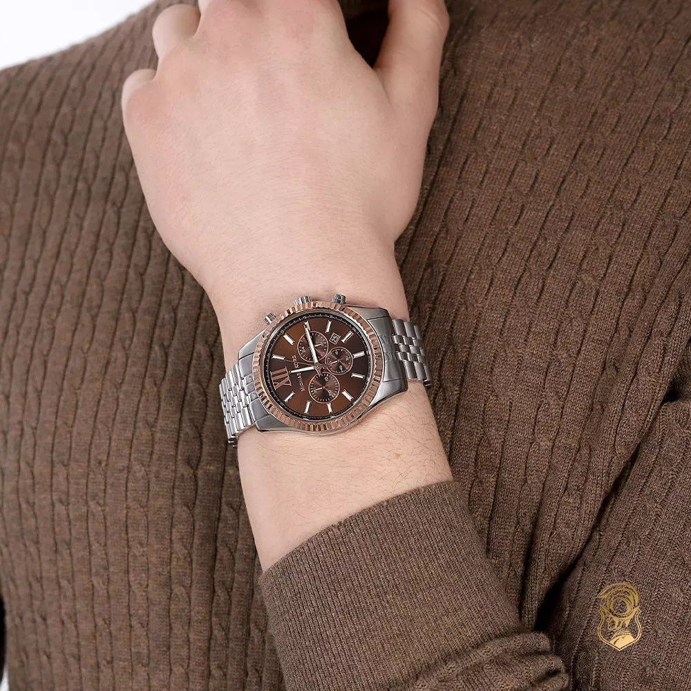  Shop Authentic Michael Kors Lexington Chronograph Brown Dial Silver Steel Strap Watch For Men - MK8732 - Luxxuri