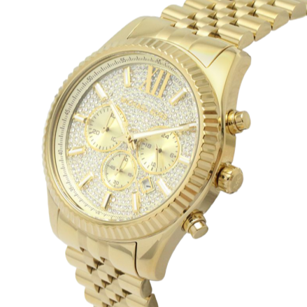 Michael Kors Lexington Chronograph Gold Dial Gold Steel Strap Watch For Men - MK8579