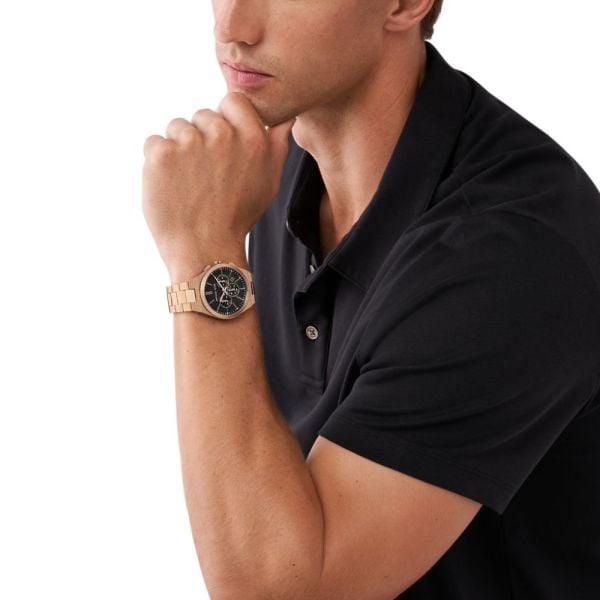  Shop Authentic Michael Kors Lennox Chronograph Black Dial Rose Gold Steel Strap Watch For Men - MK9119 - Luxxuri