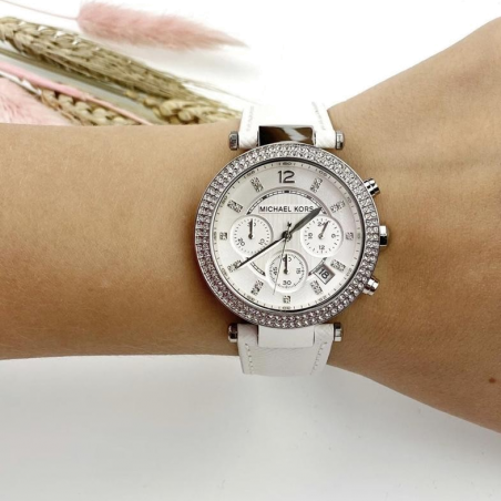  Shop Authentic Michael Kors Parker White Dial White Leather Strap Watch for Women - MK2277 - Luxxuri