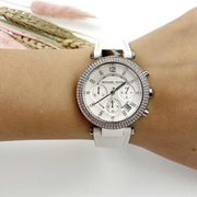  Shop Authentic Michael Kors Parker White Dial White Leather Strap Watch for Women - MK2277 - Luxxuri