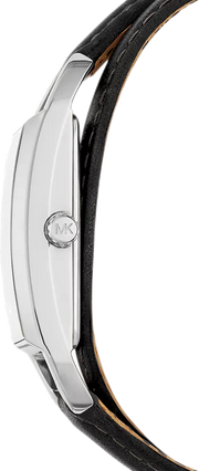  Shop Authentic Michael Kors Empire Three-Hand Silver Dial Black Leather Strap Watch For Women - MK4722 - Luxxuri