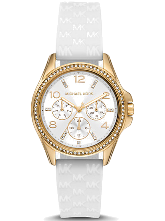  Shop Authentic Michael Kors Mini Pilot Quartz Silver Dial White Silicone Strap Watch For Women - MK7372 - Luxxuri