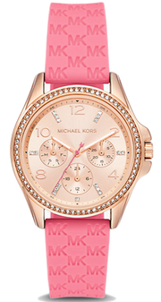 Shop Authentic Michael Kors Mini Pilot Quartz Rose Gold Dial Pink Silicone Strap Watch For Women - MK7375 - Luxxuri