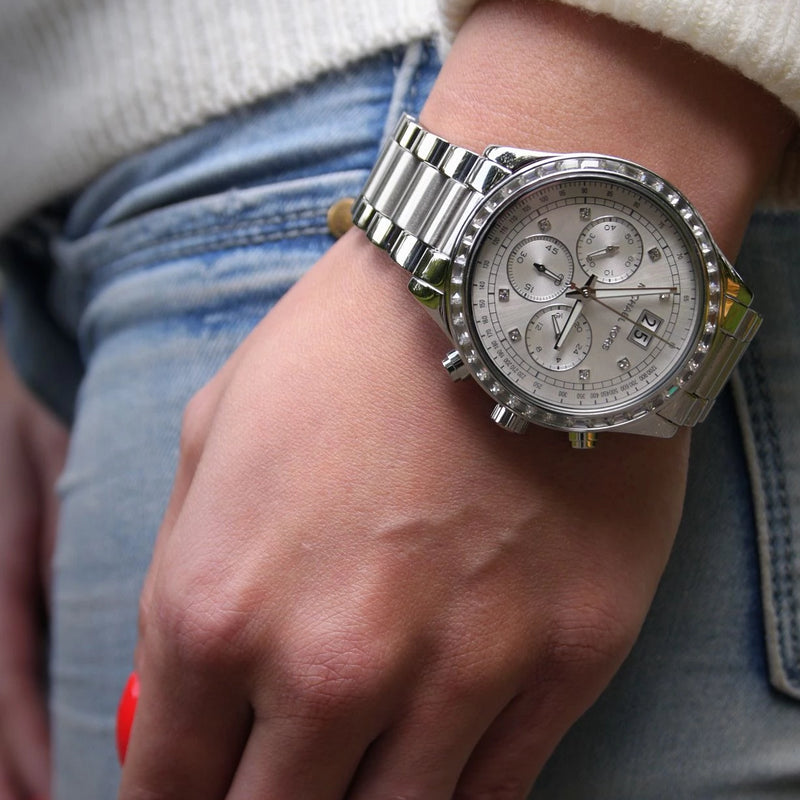  Shop Authentic Michael Kors Brinkley Diamonds Silver Dial Silver Steel Strap Watch for Women - MK6186 - Luxxuri
