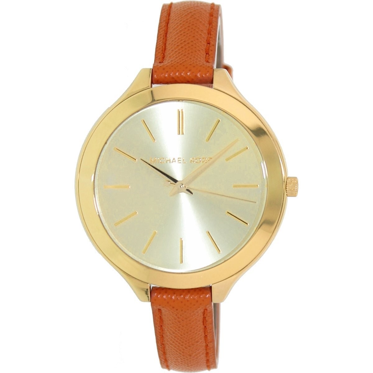  Shop Authentic Michael Kors Runway Quartz Gold Dial Orange Leather Strap Watch For Women - MK2275 - Luxxuri