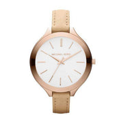  Shop Authentic Michael Kors Runway Slim Quartz White Dial Beige Leather Strap Watch For Women - MK2284 - Luxxuri