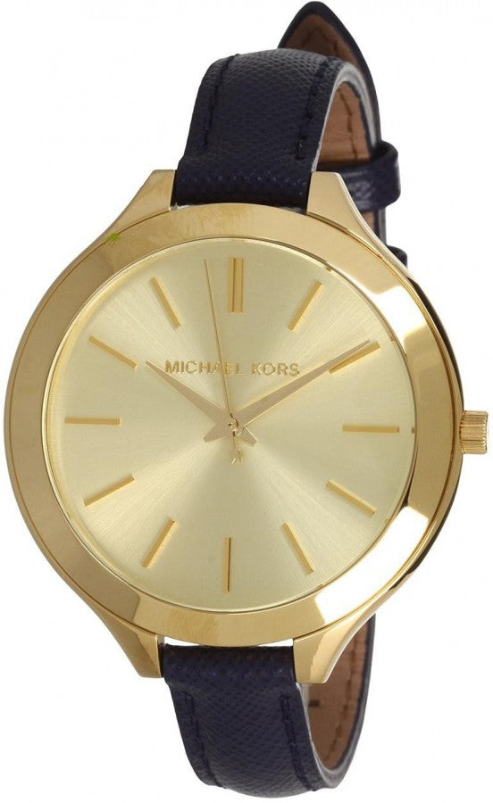  Shop Authentic Michael Kors Runway Quartz Gold Dial Blue Leather Strap Watch For Women - MK2285 - Luxxuri