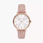 Shop Authentic Michael Kors Pyper Quartz Silver Dial Pink Leather Strap Watch for Women - MK2947 - Luxxuri