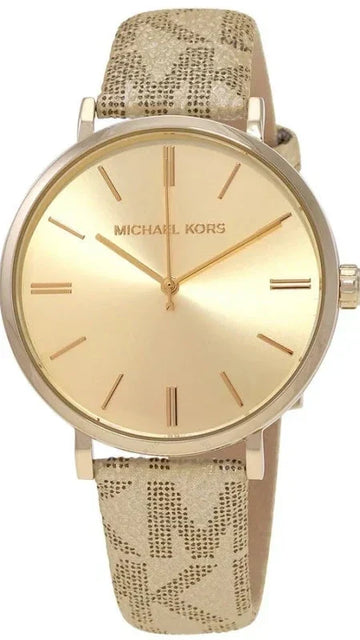  Shop Authentic Michael Kors Addyson Quartz Gold Dial Gold Leather Strap Watch for Women - MK2952 - Luxxuri