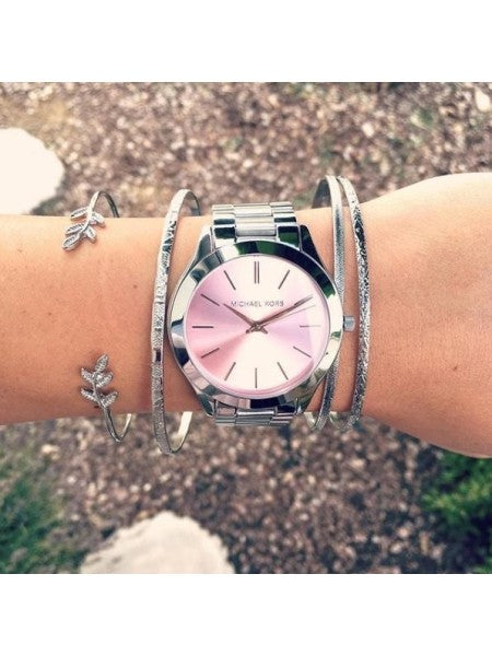  Shop Authentic Michael Kors Slim Runway Quartz Pink Dial Silver Steel Strap Watch For Women - MK3380 - Luxxuri