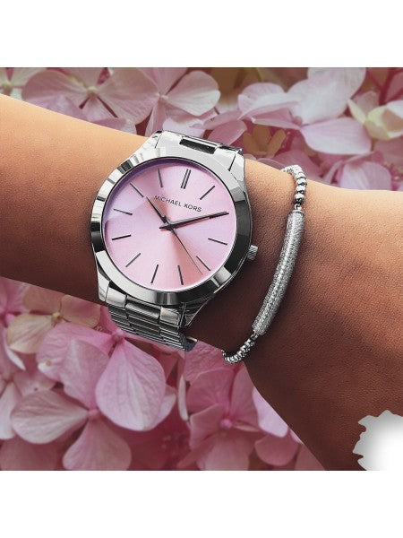  Shop Authentic Michael Kors Slim Runway Quartz Pink Dial Silver Steel Strap Watch For Women - MK3380 - Luxxuri