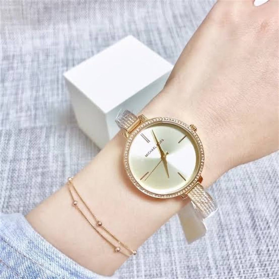  Shop Authentic Michael Kors Jaryn Quartz Gold Dial Gold Steel Strap Watch For Women - MK3784 - Luxxuri
