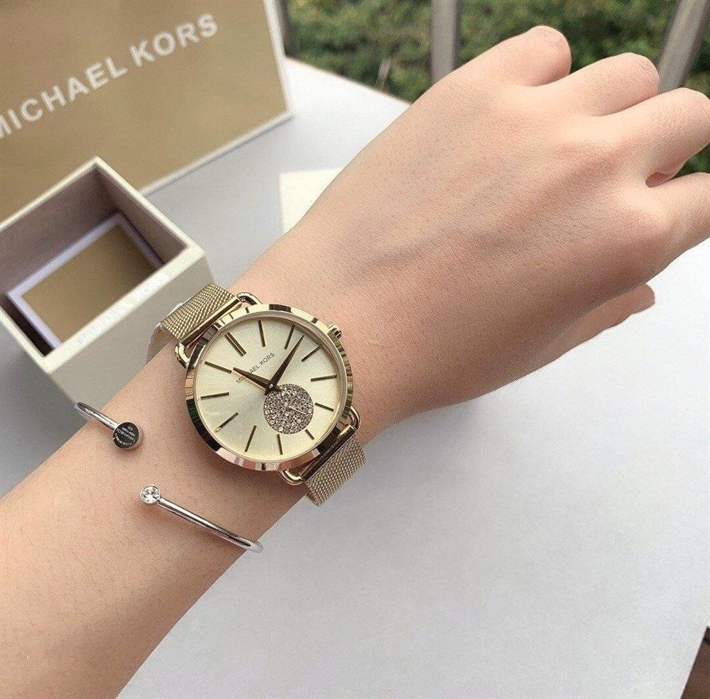 Shop Authentic Michael Kors Portia Gold Dial Gold Mesh Bracelet Watch for Women - MK3844 - Luxxuri