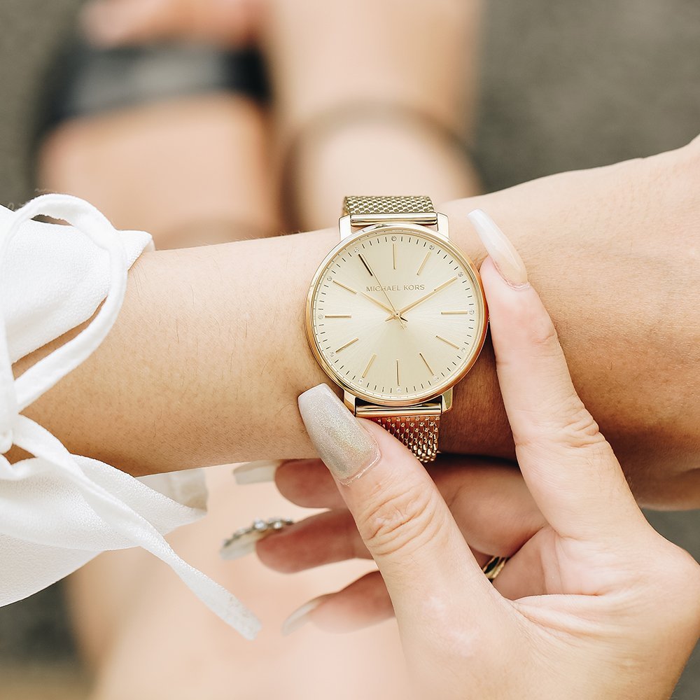  Shop Authentic Michael Kors Pyper Quartz Gold Dial Gold Mesh Strap Watch For Women - MK4339 - Luxxuri