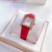  Shop Authentic Michael Kors Emery Quartz Diamonds Silver Dial Red Leather Strap Watch For Women - MK4689 - Luxxuri